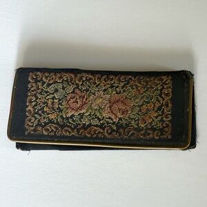 Vintage Comb Case Floral Embroidery Silver Antique Bevel Mirror